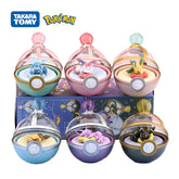 TOMY Pokemon originali con scatola di giocattoli, set di graziose figure anime, Pikachu addormentato, Eevee, Monster Elf Ball, modello di bambola, regali per bambini