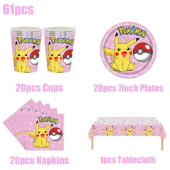 Pokemon Birthday Party Decor Disposable Tableware Cup Plate Napkin Tablecloth Pikachu Kids Baby Shower Party Supplies