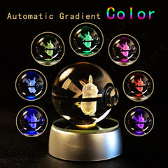 3D Pokemon Crystal Ball 7CM 5CM Mewtwo Pikachu Gengar Crystal Glass Pokemon Ball Pokeball Figure Night Light LED Lamp Base Gift