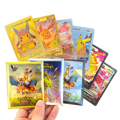 10 carte Pokemon in inglese, francese, tedesco, spagnolo, colorate, in lamina d'oro, Vmax EX GX, carte da collezione Pikachu Battle.