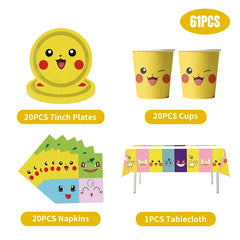 Pokemon Birthday Party Decor Disposable Tableware Cup Plate Napkin Tablecloth Pikachu Kids Baby Shower Party Supplies