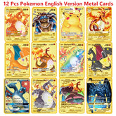 6-12 Pcs/Set English Version Pokemon Metal Card Pikachu Anime Figure Battle Carte Trading Pocket Monster Cards Model Toy Gifts