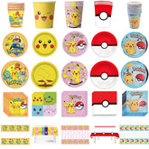 Pokemon Birthday Party Decor Disposable Tableware Cup Plate Napkin Tablecloth Pikachu Kids Baby Shower Party Supplies