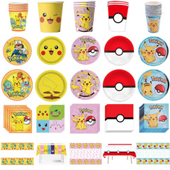 Pokemon Birthday Party Decor Disposable Tableware Cup Plate Napkin Tablecloth Pikachu Kids Baby Shower Party Supplies