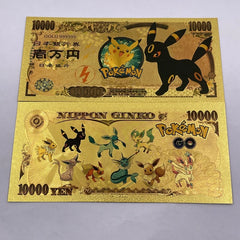 7pcs/set 10000 Yen Japan Anime Bill Money Cards Collection pokemon 24k Gold Foil Plated Banknote