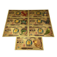 7pcs/set 10000 Yen Japan Anime Bill Money Cards Collection pokemon 24k Gold Foil Plated Banknote