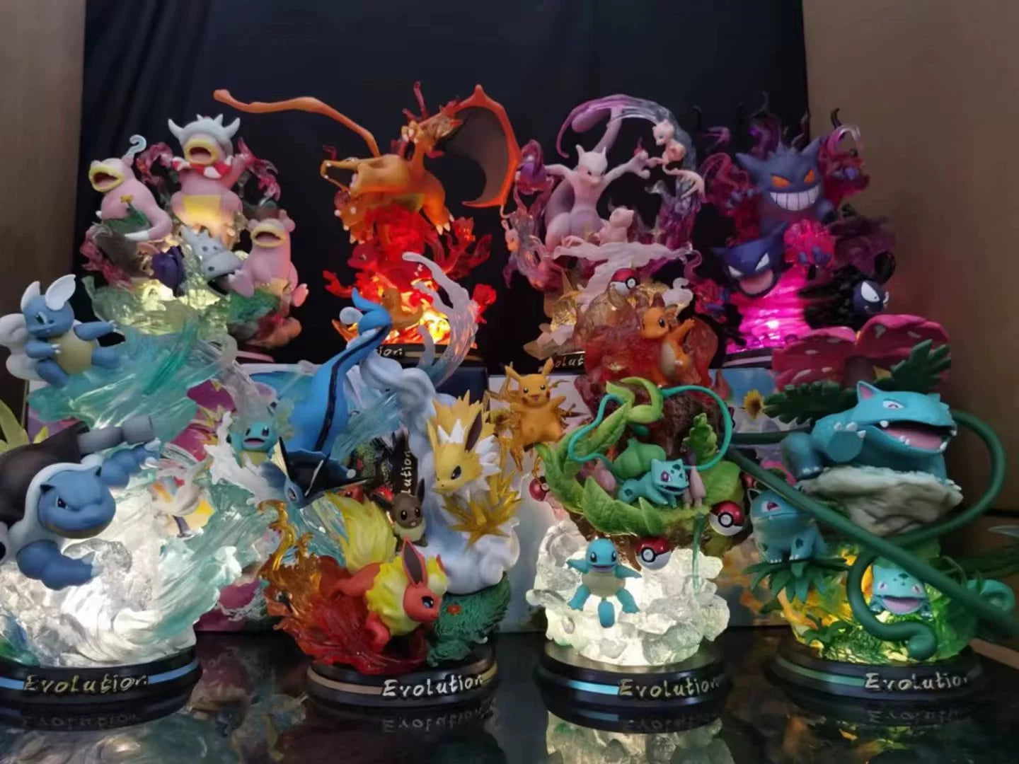 Pokemon Figura Evolution Eevee Action Figure Charizard Raichu Mewtwo Dragonite Venusaur Gengar Illuminous Model Decoration Gifts