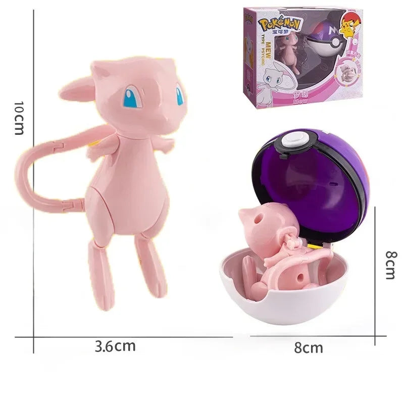 Pokemon Action Figure Transformer Doll Pokeball Figurine Poke Ball Deform Pikachu Greninja Lucario Mew Snorlax Lapras Kids Toy