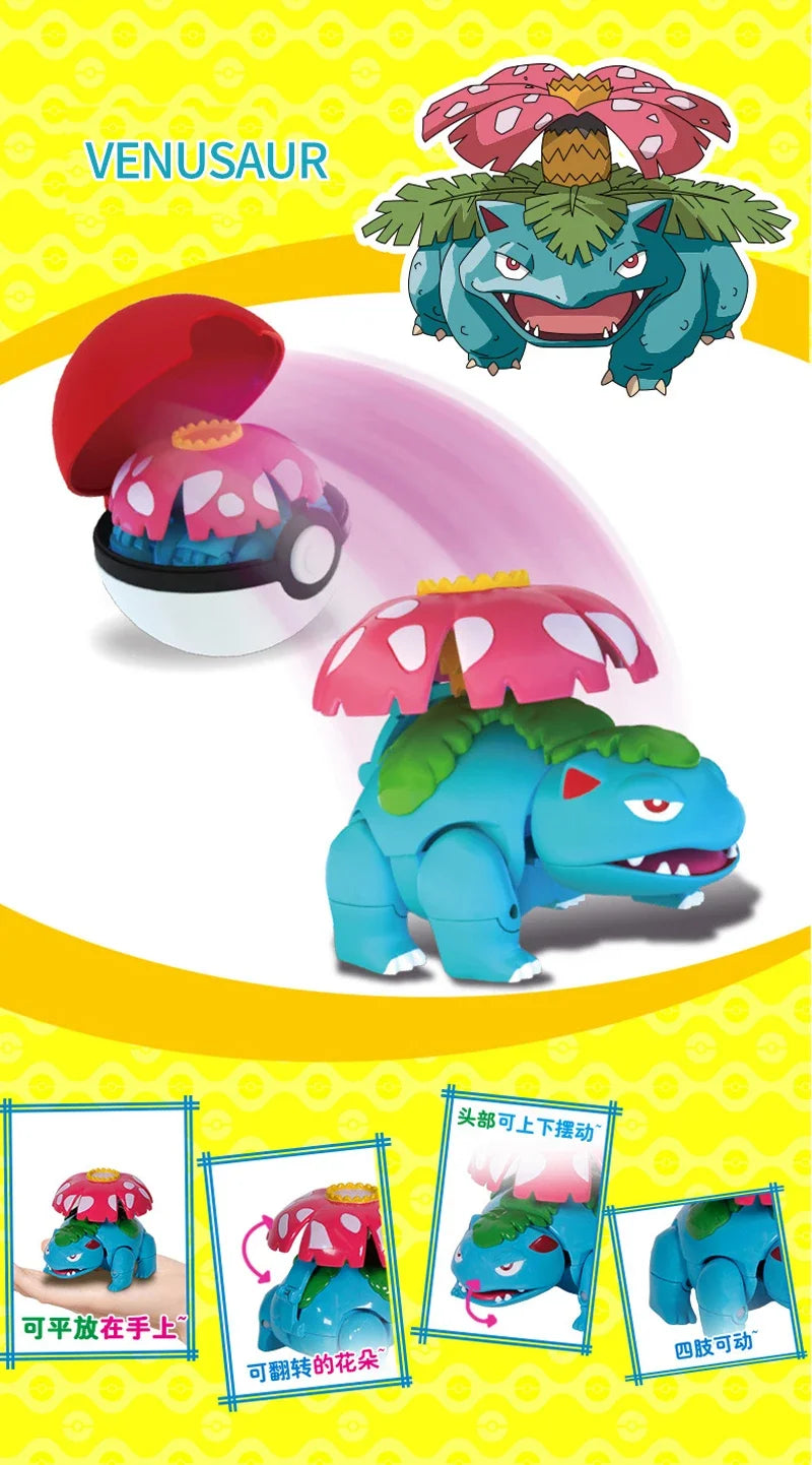 Pokemon Action Figure Transformer Doll Pokeball Figurine Poke Ball Deform Pikachu Greninja Lucario Mew Snorlax Lapras Kids Toy