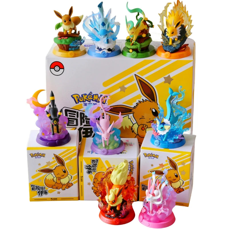 Funism Original POKEMON Eevee Set Second Generation Adventure Family Suit Action Figure Toy Collection Model Figure kids for Toy