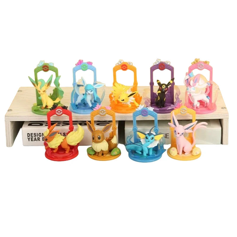 9pcs/Set Pokemon Eeveelution Figure Set Eevee Sylveon Espeon Glaceon Leafeon Box Anime Figure Toy Children's Birthday Gift