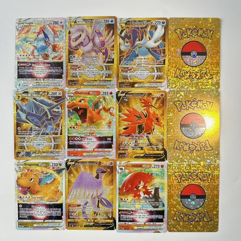 2024 NEW 27-55PCS Pokemon Colorful Gold Foil Card Charizard Pikachu Arceus Silver Rainbow English German VSTAR GX V VMAX Card