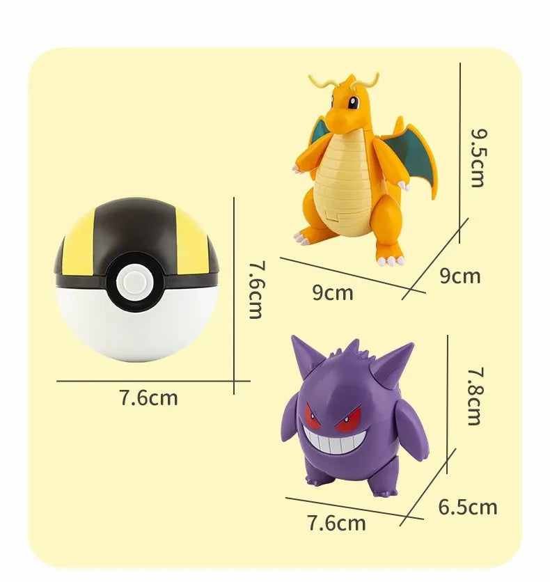 Original Pokemon Elf Ball Toys Pocket Monsters Figures Model Pikachu Gengar Elf Ball Dragonite Snorlax Lapras Kids Toy