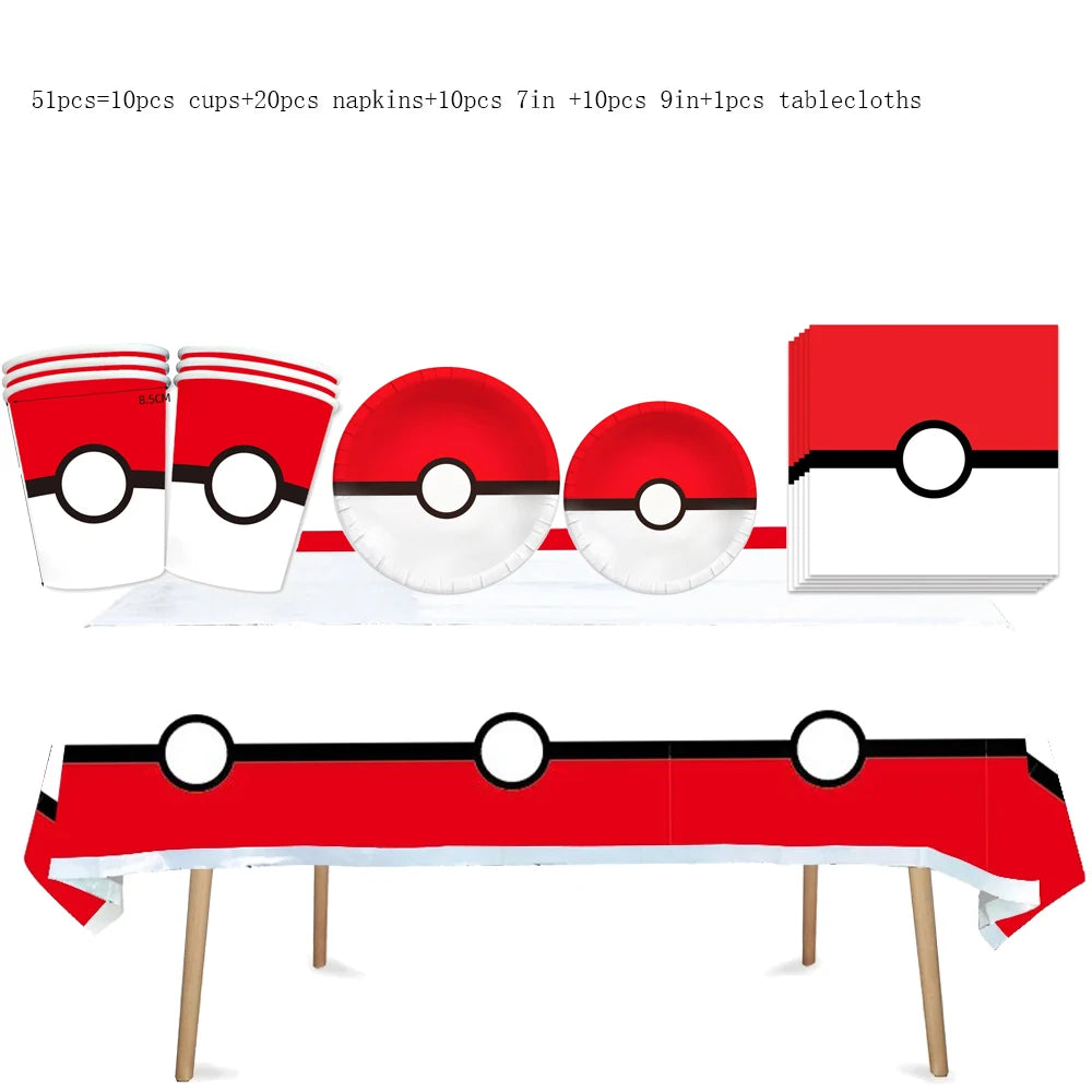 Pokemon Birthday Party Decor Disposable Tableware Cup Plate Napkin Tablecloth Pikachu Kids Baby Shower Party Supplies
