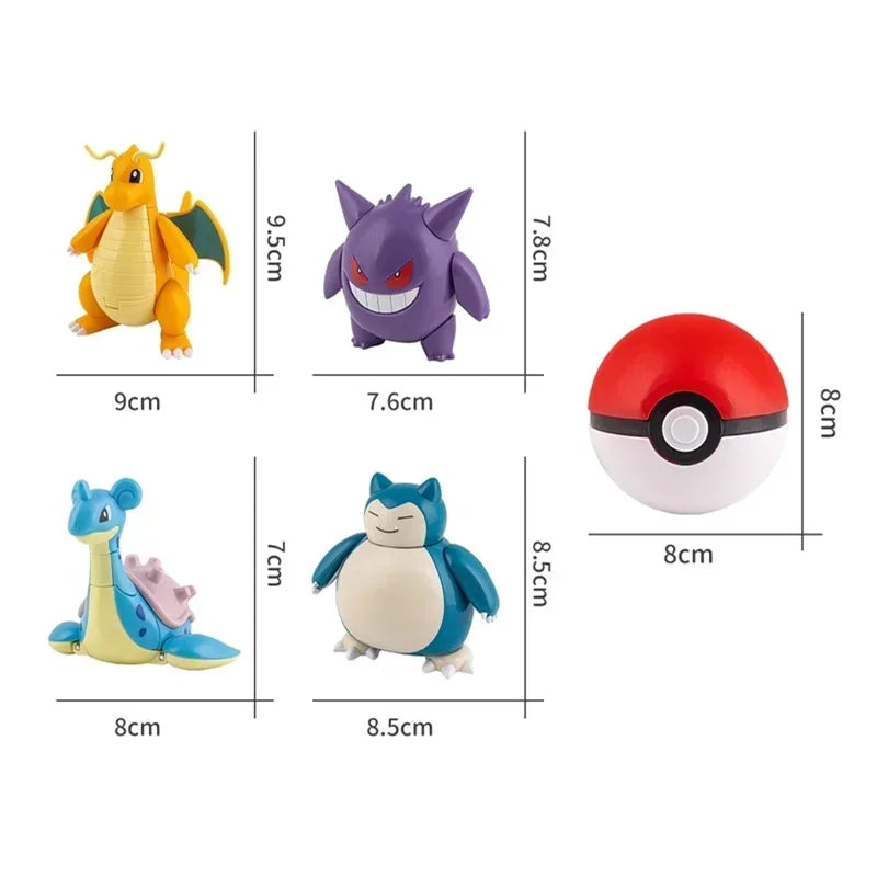Original Pokeball Figures Toys Pocket Monsters Ball Model Pikachu Gengar Pokemon Elf Ball Dragonite Snorlax Lapras Kids Toy