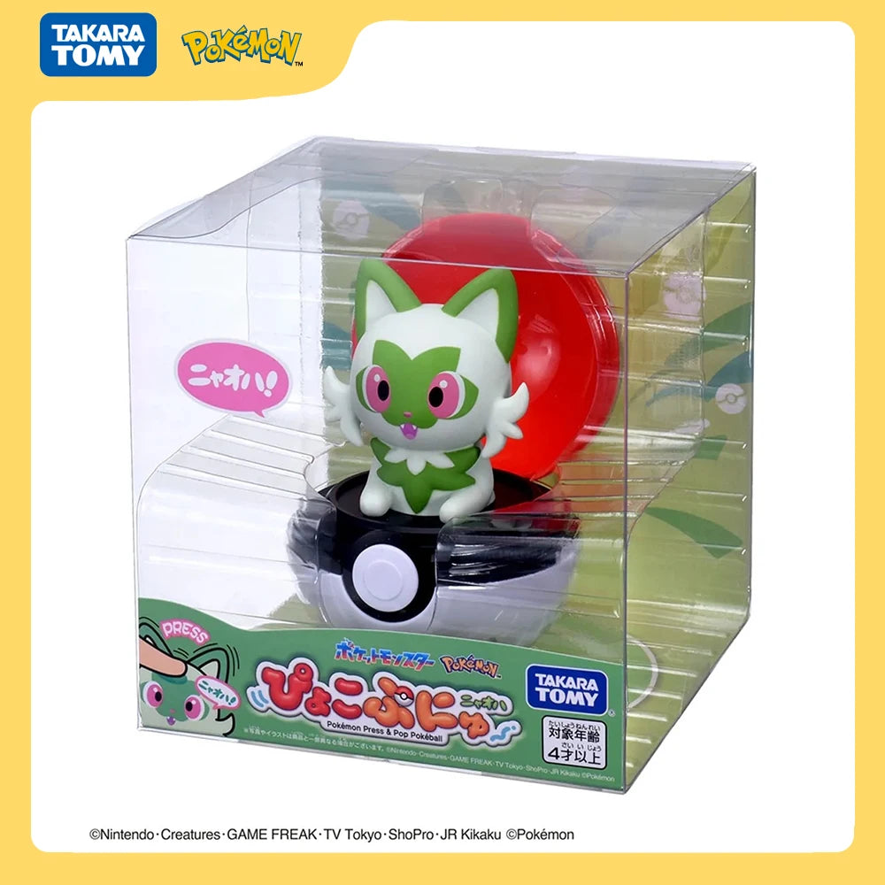 Original Pokemon Figure Toy Sprigatito Pikachu Gengar Psyduck Eevee Vocal Bounce Pinch Doll Anime Elf Ball Model Decoration