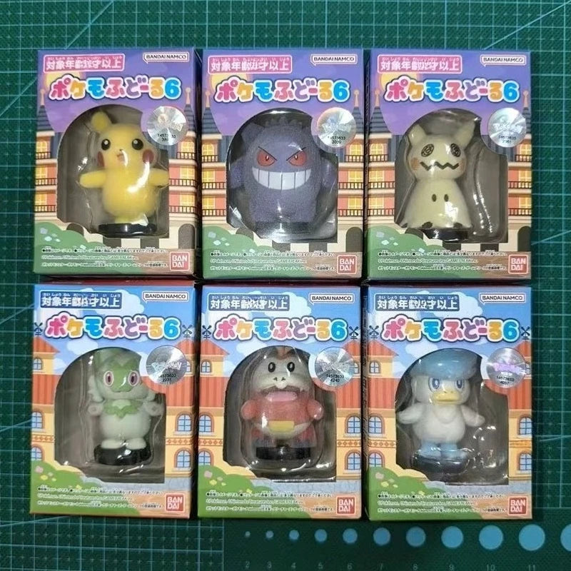 Bandai Genuine Pokemon Figure Toys Q Version Flocking Series 6 Pikachu Sprigatito Gengar Mimikyu Fuecoco Anime Model Decoration