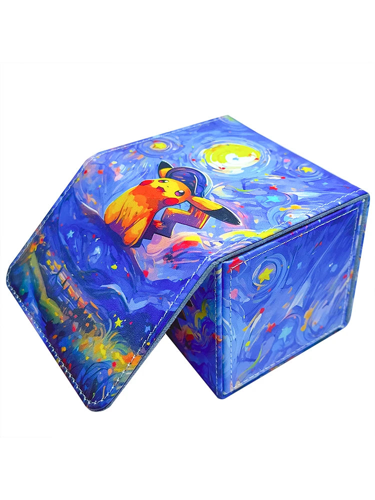 Anime Pokemon Pikachu Deck Box The Starry Night Style Yugioh WS OCG PTCG Trading Cards Pu Leather Storage Collection Box 110+