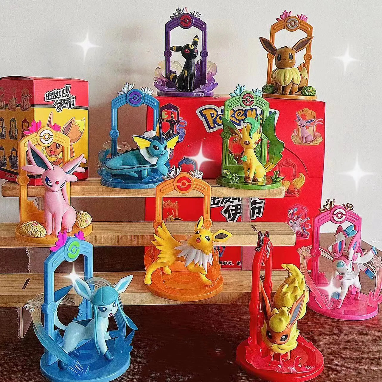 9pcs/Set Pokemon Eeveelution Figure Set Eevee Sylveon Espeon Glaceon Leafeon Box Anime Figure Toy Children's Birthday Gift