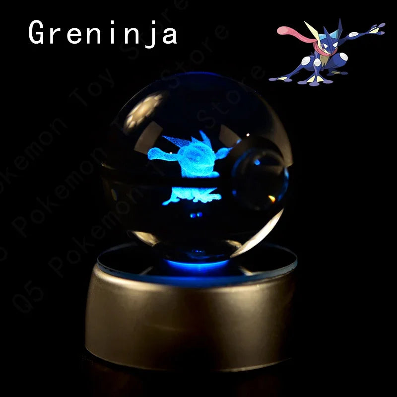 3D Pokemon Crystal Ball 7CM 5CM Mewtwo Pikachu Gengar Crystal Glass Pokemon Ball Pokeball Figure Night Light LED Lamp Base Gift