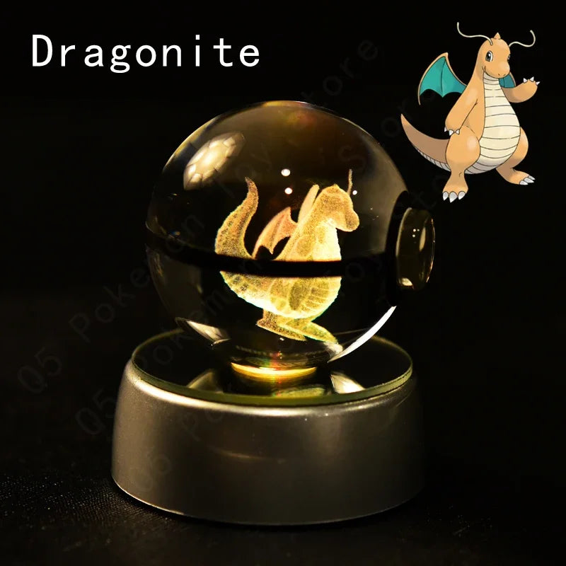 3D Pokemon Crystal Ball 7CM 5CM Mewtwo Pikachu Gengar Crystal Glass Pokemon Ball Pokeball Figure Night Light LED Lamp Base Gift