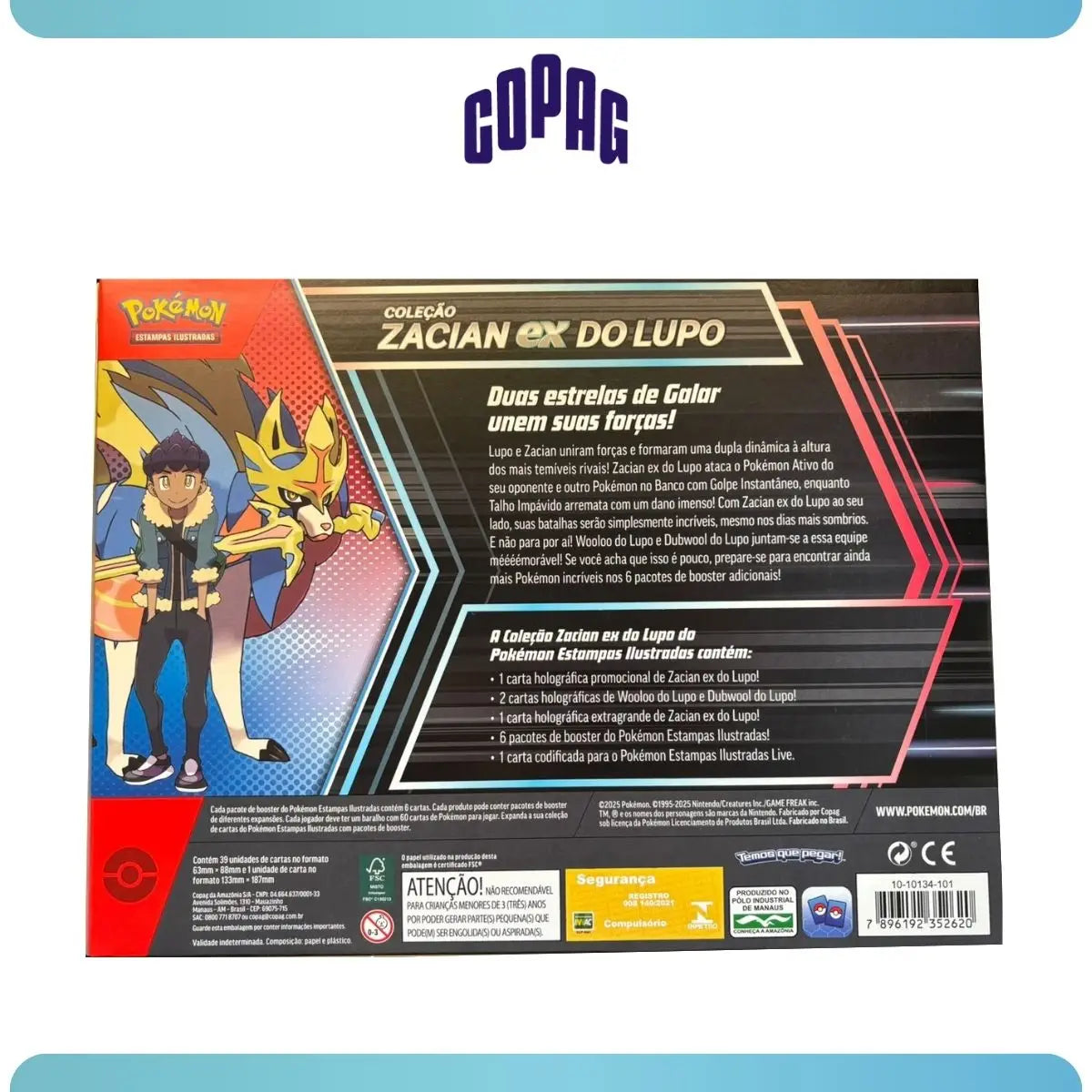 Box Zacian Collection of Lupo Ex Pokémon Copag Cards Booster TCG Dubwool Wooloo with Extra-large Letter