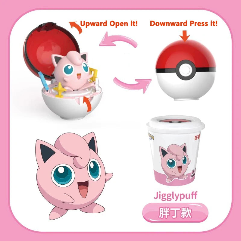 Pokemon Transform Toy Series Anime Figure Pikachu Piplup Mimikyu Cubone Cup-shaped Shrink Balls Toys For Children Birthday Gifts