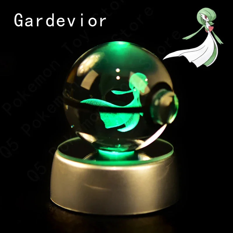 3D Pokemon Crystal Ball 7CM 5CM Mewtwo Pikachu Gengar Crystal Glass Pokemon Ball Pokeball Figure Night Light LED Lamp Base Gift