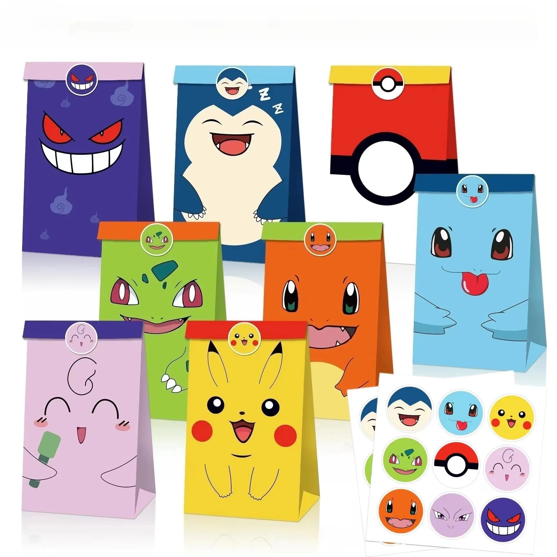 12/60PCS Pokemon Birthday Party Decor Pikachu Boy Paper Gift Bag Candy Box Baby Shower For Kids Favor Event Party Supplies Gifts