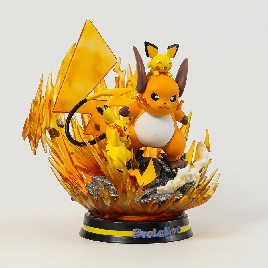 Pokemon Evolution Raichu Pikachu Pichu Light Up Statue Figure Collectible Model Toy