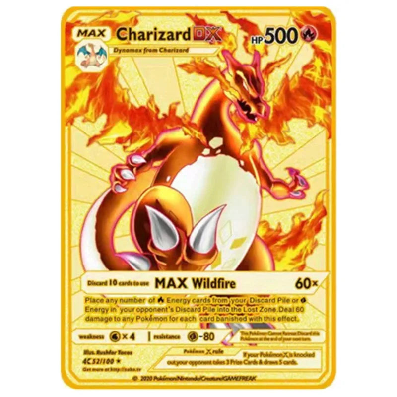 Pokemon English Metal Game Collection Card Anime Figure Charizard Pikachu Blastoise Mewtwo Battle Collection Carte Card Toy Gift