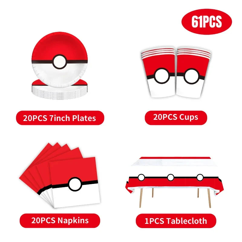 Pokemon Birthday Party Decor Disposable Tableware Cup Plate Napkin Tablecloth Pikachu Kids Baby Shower Party Supplies