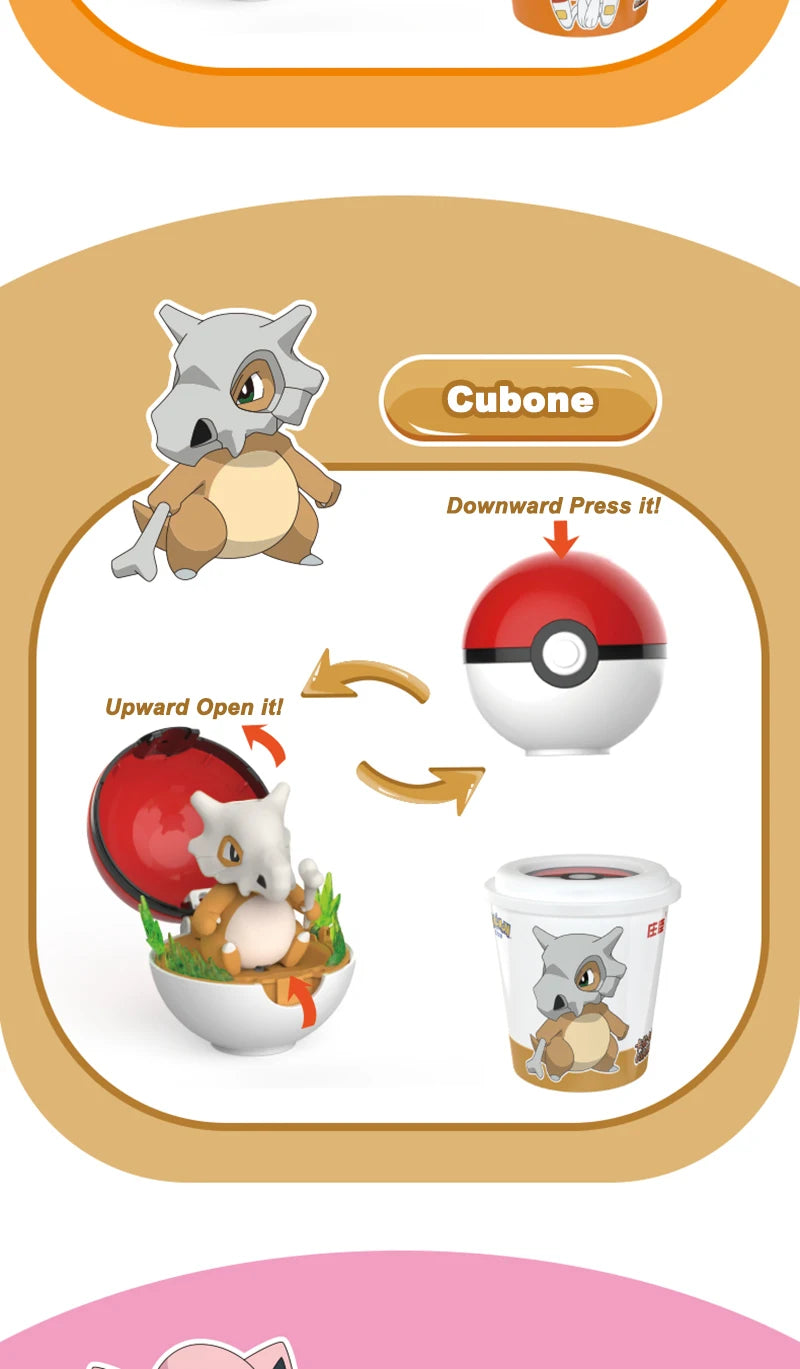 Pokemon Transform Toy Series Anime Figure Pikachu Piplup Mimikyu Cubone Cup-shaped Shrink Balls Toys For Children Birthday Gifts