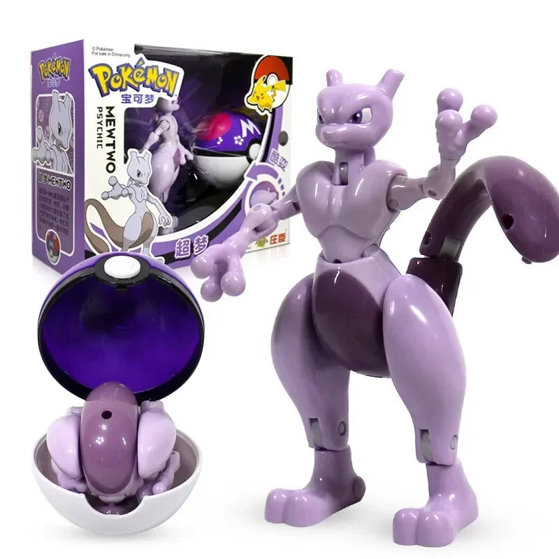 Pokemon Action Figure Transformer Doll Pokeball Figurine Poke Ball Deform Pikachu Greninja Lucario Mew Snorlax Lapras Kids Toy