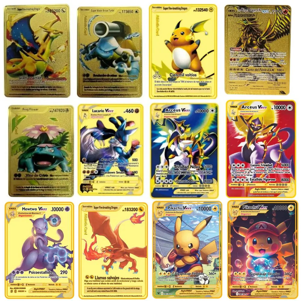 2022Spanish Pokémon Cards Metal Pokemon Letters Spanish Pokemon Iron Cards Mewtwo Pikachu Gx Charizard Vmax Cartas Pokémon Vmax