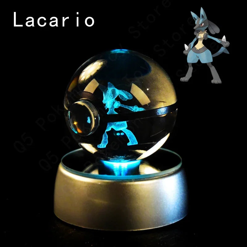 3D Pokemon Crystal Ball 7CM 5CM Mewtwo Pikachu Gengar Crystal Glass Pokemon Ball Pokeball Figure Night Light LED Lamp Base Gift