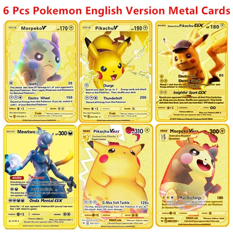 Pokemon English Metal Game Collection Card Anime Figure Charizard Pikachu Blastoise Mewtwo Battle Collection Carte Card Toy Gift