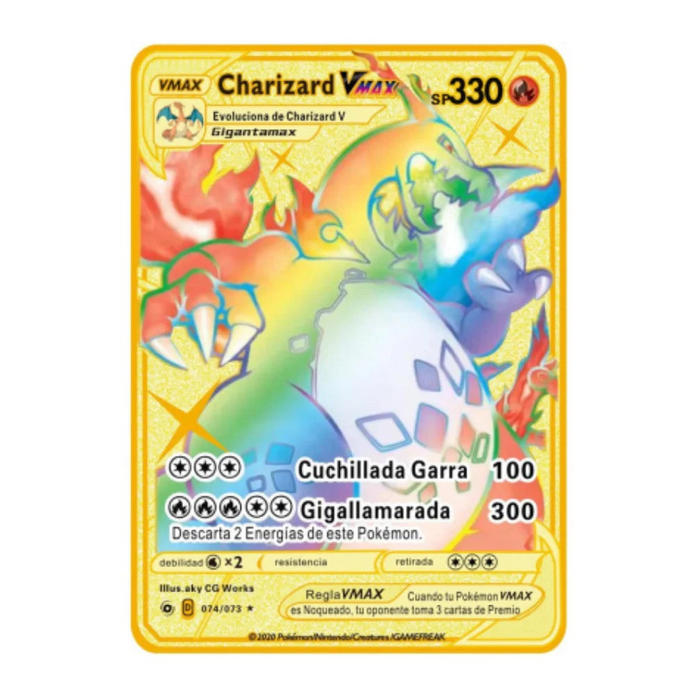 2022Spanish Pokémon Cards Metal Pokemon Letters Spanish Pokemon Iron Cards Mewtwo Pikachu Gx Charizard Vmax Cartas Pokémon Vmax