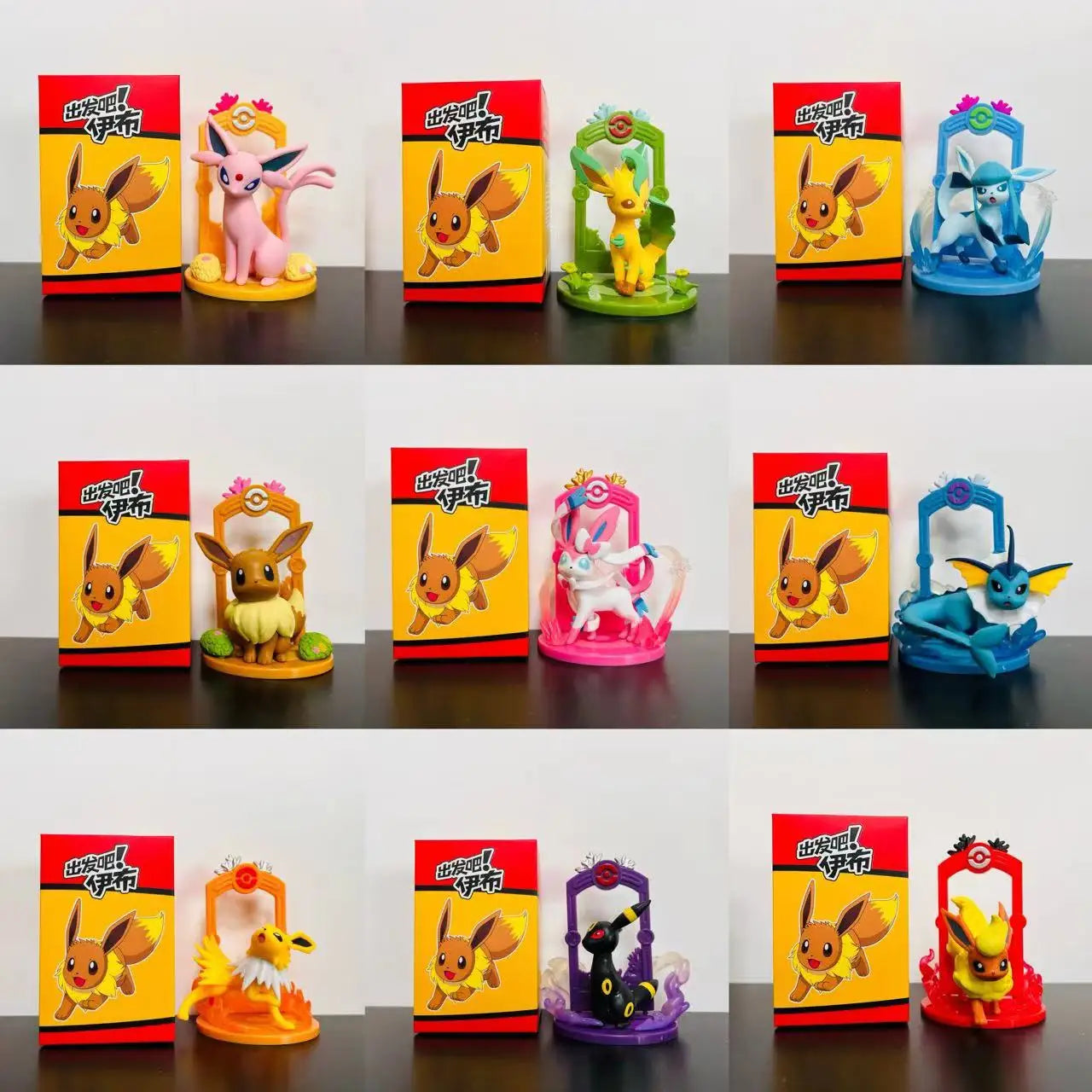 9pcs/Set Pokemon Eeveelution Figure Set Eevee Sylveon Espeon Glaceon Leafeon Box Anime Figure Toy Children's Birthday Gift