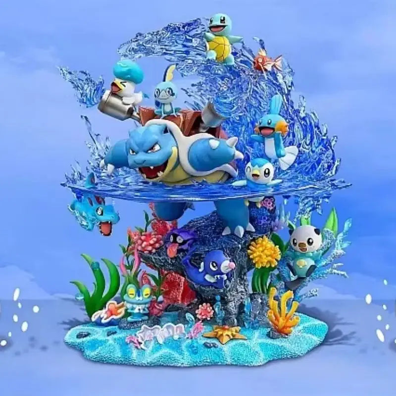 Anime Pokemon Charizard Family Figure Bucket Ocean Blastoise Valley Collectible Action Figurine Statue Dolls Model Ornaments
