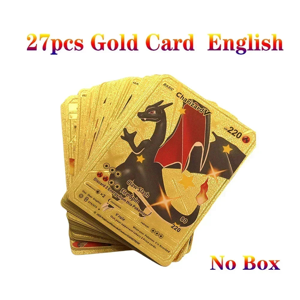 27-55PCS Pokemon Colorful Gold Foil Card Charizard Pikachu Arceus Silver Rainbow English Spanish VSTAR VMAX Card