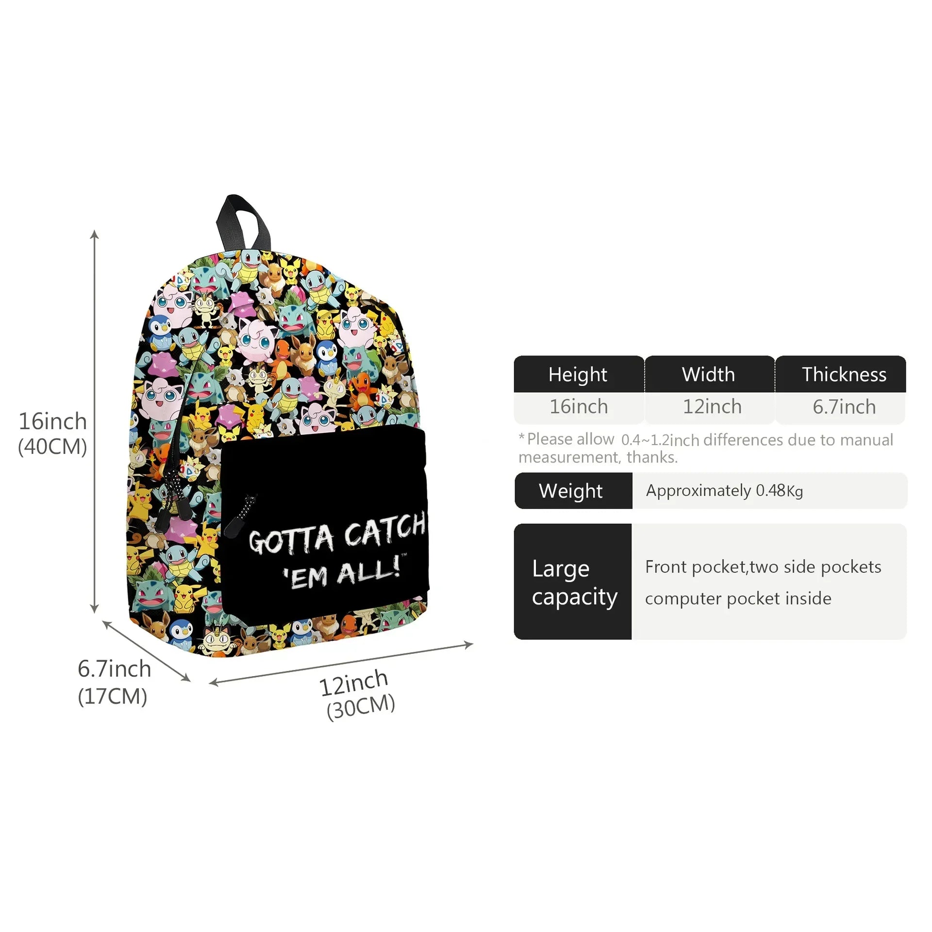 Pokemon School Bags Backpacks Pikachu Anime Figures Kids Bags Big Capacity Travel Bag Girls Boys Christmas Gifts Toys