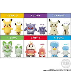 Bandai Genuine Pokemon Figure Toys Q Version Flocking Series 6 Pikachu Sprigatito Gengar Mimikyu Fuecoco Anime Model Decoration