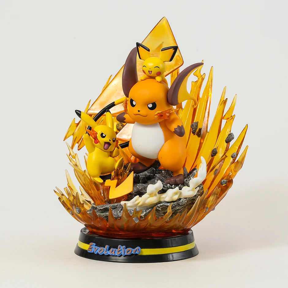 Pokemon Evolution Raichu Pikachu Pichu Light Up Statue Figure Collectible Model Toy