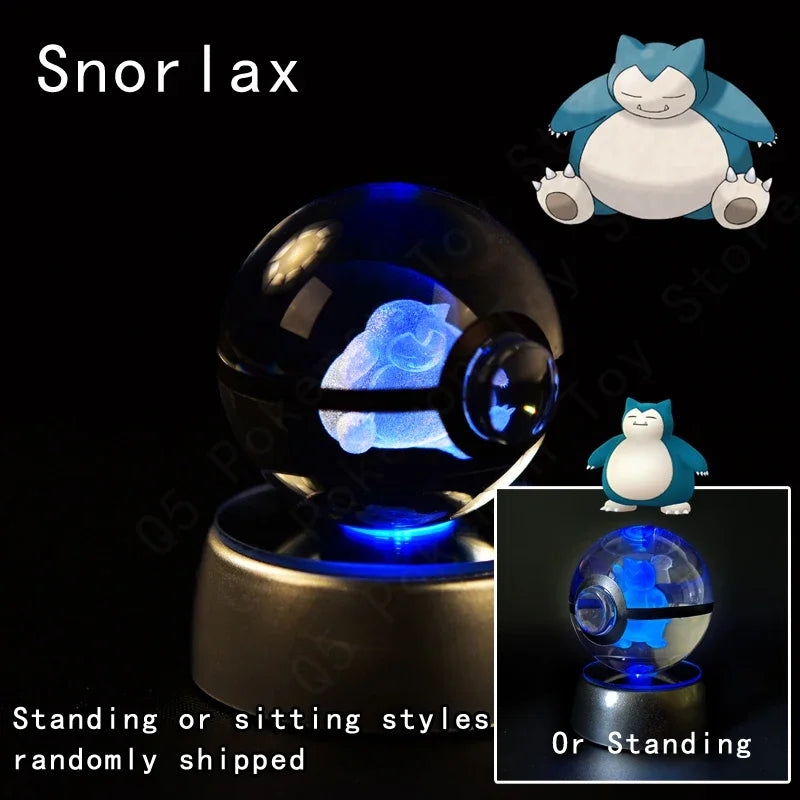 3D Pokemon Crystal Ball 7CM 5CM Mewtwo Pikachu Gengar Crystal Glass Pokemon Ball Pokeball Figure Night Light LED Lamp Base Gift
