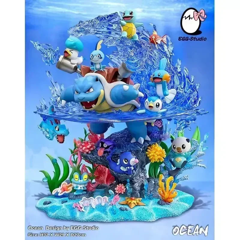 Anime Pokemon Charizard Family Figure Bucket Ocean Blastoise Valley Collectible Action Figurine Statue Dolls Model Ornaments