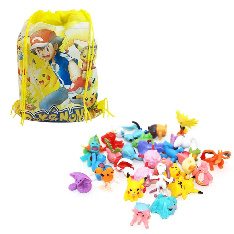 24-144pcs Pokemon Figurine Model Lot Bulk Buy Mini Small Styles Pikachu Anime Figure Doll Kawaii Toy Gift Birthday Kids Pack Bag
