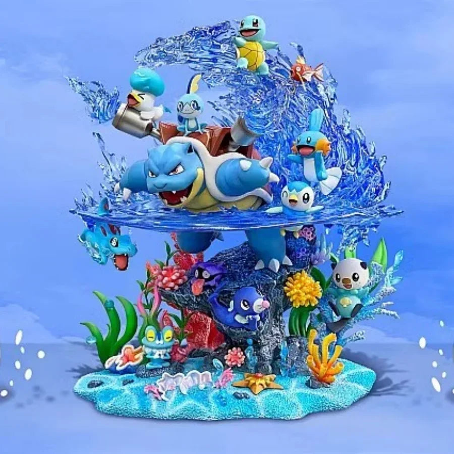 Anime Pokemon Charizard Family Figure Bucket Ocean Blastoise Valley Collectible Action Figurine Statue Dolls Model Ornaments