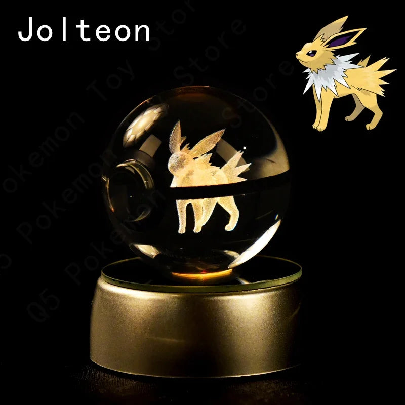 3D Pokemon Crystal Ball 7CM 5CM Mewtwo Pikachu Gengar Crystal Glass Pokemon Ball Pokeball Figure Night Light LED Lamp Base Gift