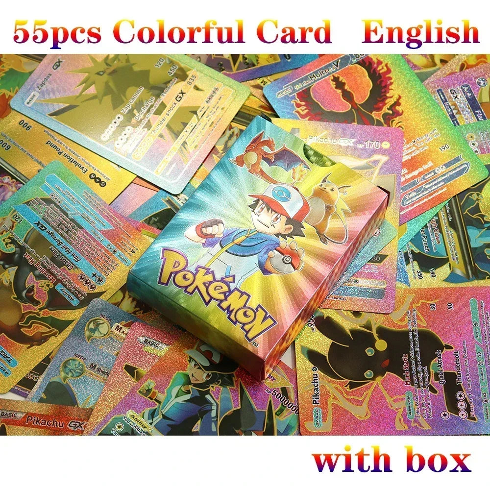 27-55PCS Pokemon Colorful Gold Foil Card Charizard Pikachu Arceus Silver Rainbow English Spanish VSTAR VMAX Card